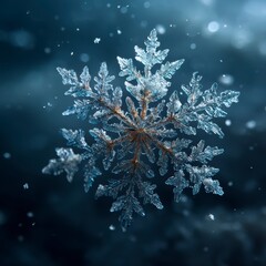Intricate Snowflake with Unique Crystalline Structure on Dark Background