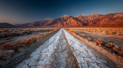 Serene Road Through Arid Landscape with Mountains at Dusk