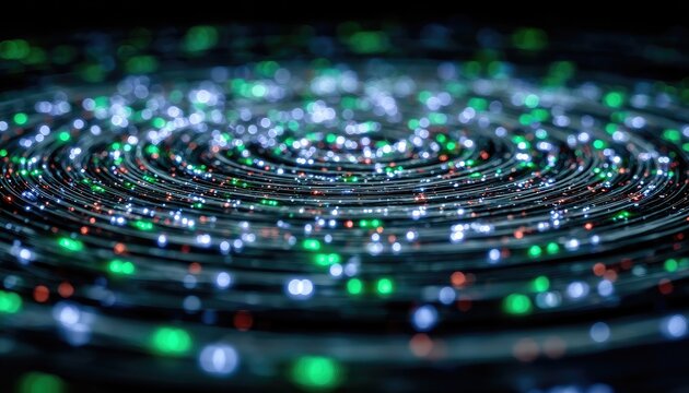 Spiral of glowing LEDs, swirling patterns