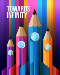 Pencil rockets with colorful concept for education