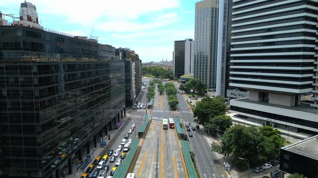 Low Altitude Drone Flight over Avenida Alem towards English Tower Retiro Buenos Aires