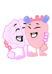 brain and heart cute brain character icon cartoon style
