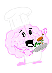 brain cooking healthy food cute brain character icon cartoon style