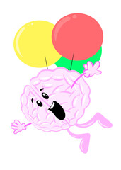 brain with balloon cute brain character icon cartoon style