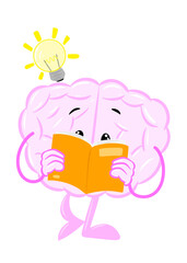 brain found ide through book cute brain character icon cartoon style