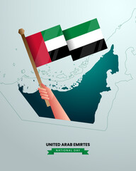 United arab emirates national day with flag and map
