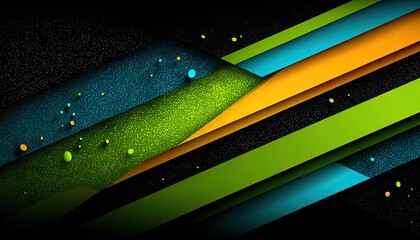 Abstract design with vibrant colored diagonal stripes and small dots on a dark background