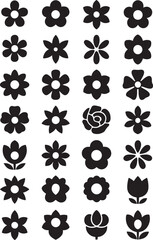 Fototapeta premium Botanical Silhouette Collection: A visually striking assortment of meticulously crafted black flower silhouettes. Displaying their delicate petals in a simple yet evocative way.
