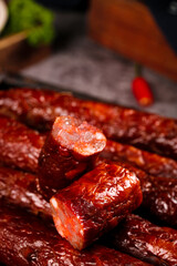 Homemade Sichuan Smoked Sausages - Traditional Chinese Spicy Cured Meat Products with Authentic Red Color