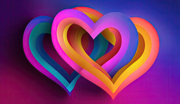 Vibrant abstract heart shapes with colorful gradient layers and smooth texture.