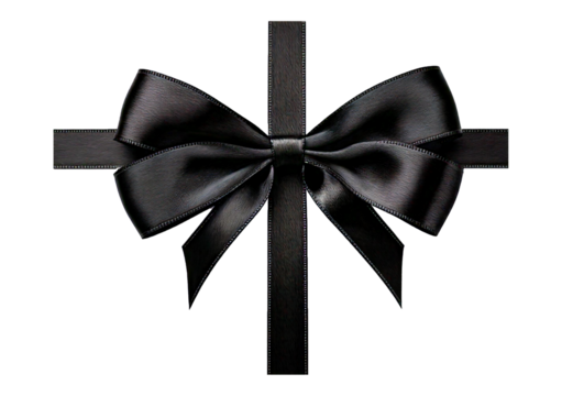Black ribbon bow isolated on transparent or white background