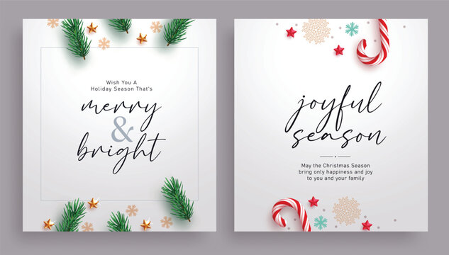 Christmas wish and joyful greeting card clipart poster set. Christmas greeting and wishes card in minimal, simple and elegant Christmas clip art for holiday season postcard collection vector 