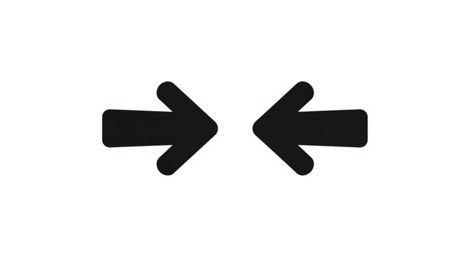 Two black arrows pointing towards each other, symbolizing convergence, meeting, or conflict, isolated on a white background