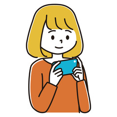 スマホでゲームをする女性のイラスト