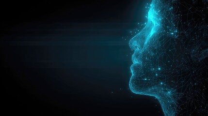 Abstract digital profile of a face, glowing blue lines