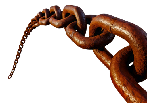Rusty chain isolated on transparent or white background