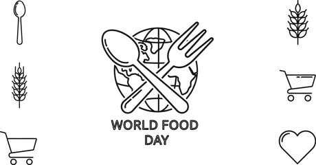 World Food Day line icon set with spoon and fork