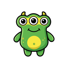 Obraz premium Cute Cartoon Alien Monster with Three Eyes and Horns.