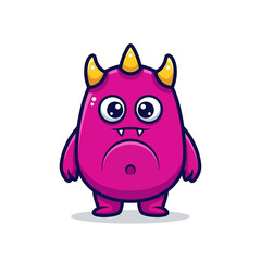 Fototapeta premium Cute Cartoon Monster with Sad Expression, Pink Body, Yellow Horns, and Big Eyes.