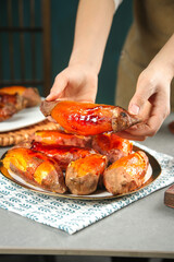 Traditional Shandong Baked Sweet Potato and Chestnut - Chinese Street Food Delicacy