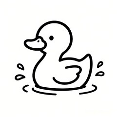 Flat black & white outline of a cartoon duck splashing water