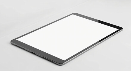 Tablet with Blank Screen on White Surface