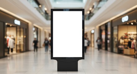 Advertising billboard mockup in modern shopping mall with blurred background