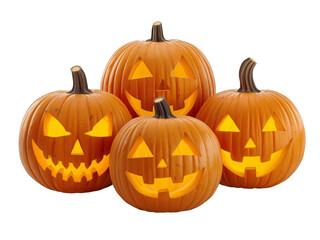 Illuminated pumpkin characters gleam with a warm, inviting aura against a transparent canvas,