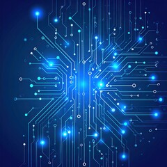 Fototapeta premium Digital abstract with glowing blue lines and node connections on a dark blue backdrop, evoking technology and intricate networks
