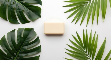 Eco-friendly soap bar with tropical foliage for cleansing rituals
