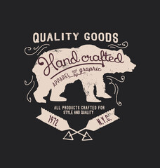 Hand-Crafted Bear Apparel Graphic Design Vintage Style.