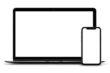 Flat black laptop and smartphone mockup