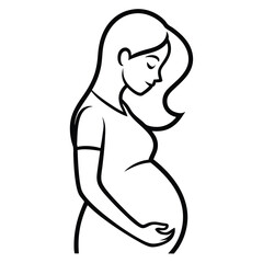 Pregnant Woman Illustration - Expecting Mother in Profile View