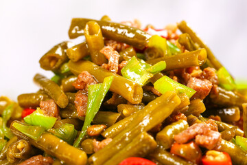Stir-Fried Pickled Green Beans with Minced Pork - Traditional Asian Vegetable Dish