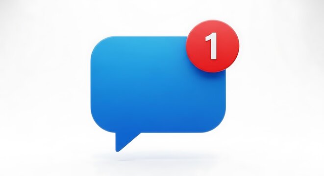 A vibrant blue speech bubble with a red notification icon displays a single unread message.