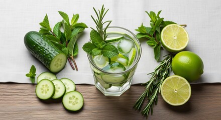 Refreshing spa water with cucumber lime rosemary and mint infusion