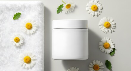 Relaxation spa arrangement with white container and daisy blossoms