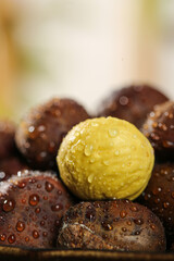 Fresh Raw Chestnuts with Water Drops - Natural Autumn Harvest Food Photography