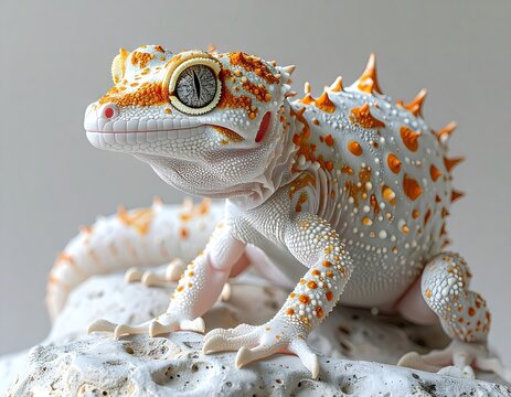Closeup of a White and Orange Gecko on a Rock