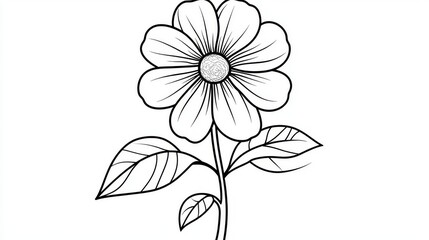 20.A charming vector illustration of a flower, intended for kids&acirc;&euro;&trade; tracing and coloring activities. The flower has a large, symmetrical design with round petals and a central bloom. The stem and