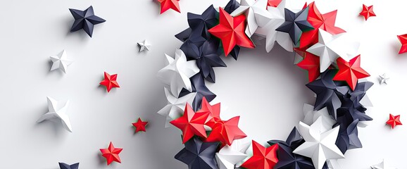 Circular wreath of layered stars in red, white, and navy