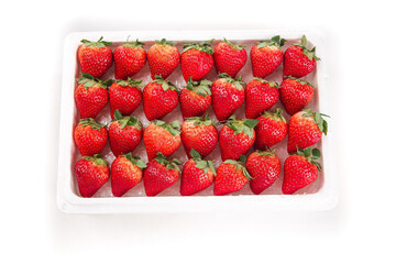 Fresh Red Organic Daliang Mountain Strawberries in White Container - Ripe Fruit Produce