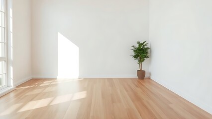 A serene minimalist living room corner with wooden accents, showcasing simplicity and elegance.