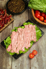 Raw Sliced Meat with Fresh Vegetables for Hot Pot Shabu Shabu Cooking