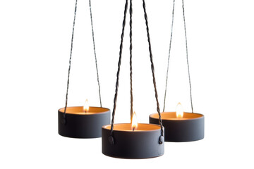 Hanging candles with flames png, decorative candlelight, home decor, festive lighting, glowing candles, isolated on transparent background