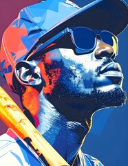 Jogador de beisebol preto com chap&eacute;u de beisebol de aba plana