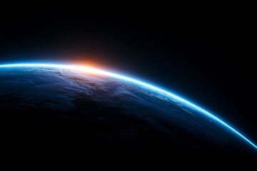 Obraz premium Stunning sunrise over earth horizon from space with sunlight flaring