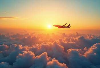Airplane Flying Over Clouds Travel Background