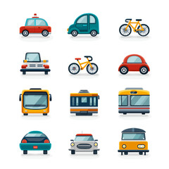 Naklejka premium Collection of Diverse Transportation Vehicle Icons for Graphic Design