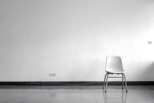 Plain white wall in classroom interior with single chair at bottom center, large empty upper wall area designed for text overlay, educational posters and school campaigns